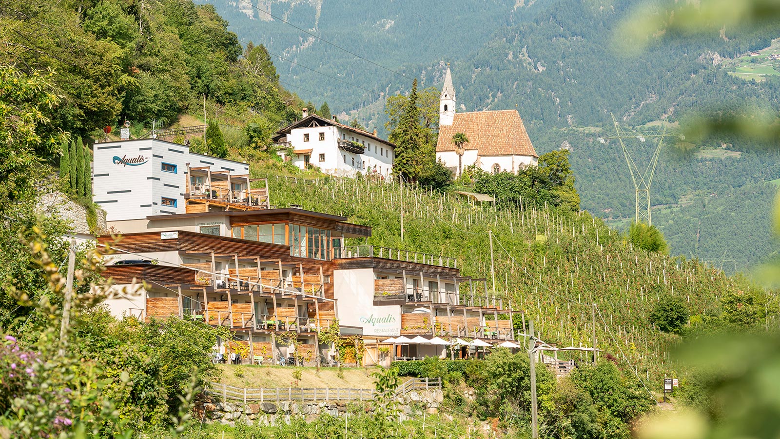 Blick auf Aqualis, Ferienwohnung in Marling in Südtirol