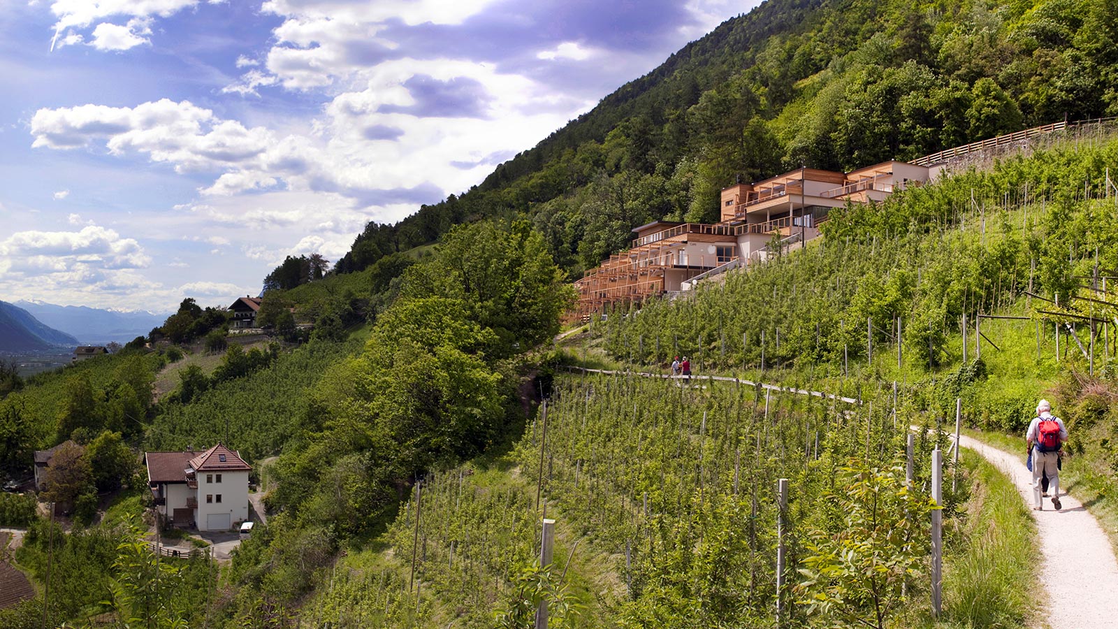 Vista sul Residence Aqualis a Marlengo e sui meleti circostanti